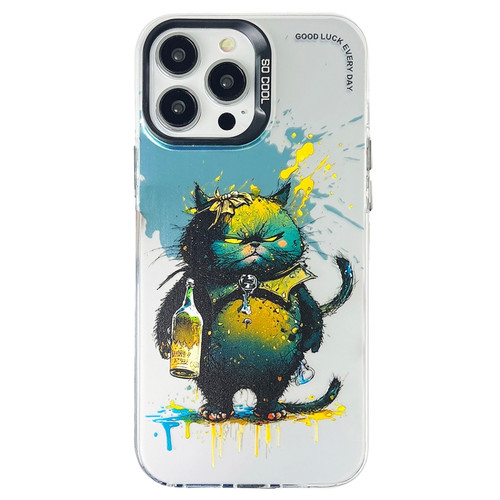 iPhone 12 Pro Double Layer Color Silver Series Animal Oil Painting Phone Case - Angry Cat