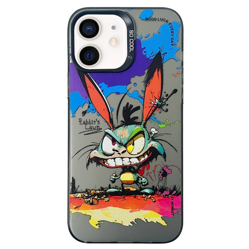 iPhone 12 Double Layer Color Silver Series Animal Oil Painting Phone Case - Big Eyed Bunny