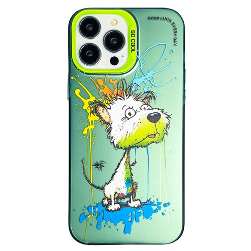 iPhone 12 Pro Max Double Layer Color Silver Series Animal Oil Painting Phone Case - White Dog