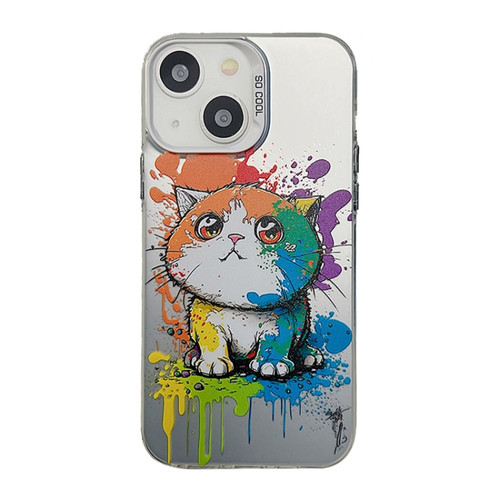 iPhone 13 Cute Animal Pattern Series PC + TPU Phone Case - Looking Up Fat Cat