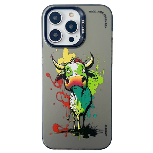 iPhone 13 Pro Double Layer Color Silver Series Animal Oil Painting Phone Case - Zodiac Ox