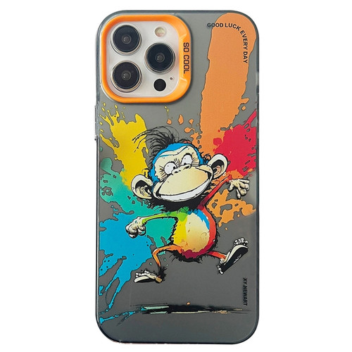 iPhone 13 Pro Double Layer Color Silver Series Animal Oil Painting Phone Case - Jumping Monkey