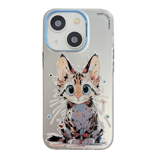 iPhone 14 Animal Pattern Oil Painting Series PC + TPU Phone Case - Stupid Cat