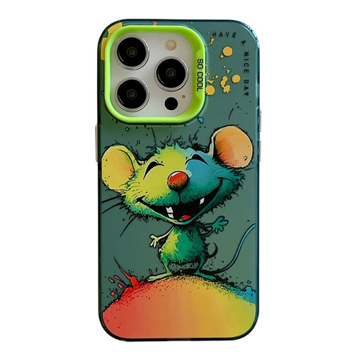 iPhone 14 Pro Animal Pattern Oil Painting Series PC + TPU Phone Case - Happy Mouse