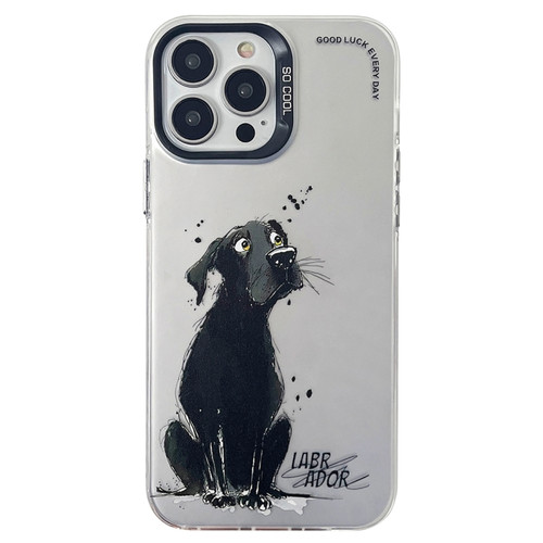 iPhone 14 Pro Double Layer Color Silver Series Animal Oil Painting Phone Case - Labrador