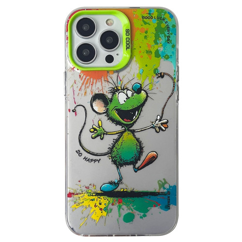 iPhone 14 Pro Max Double Layer Color Silver Series Animal Oil Painting Phone Case - Happy Mouse