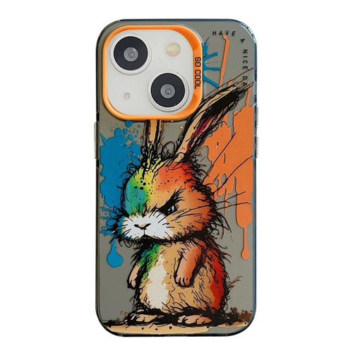 iPhone 15 Animal Pattern Oil Painting Series PC + TPU Phone Case - Fat Rabbit