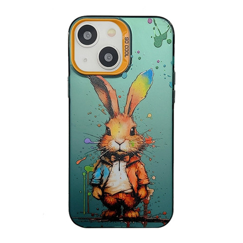 iPhone 15 Plus Cute Animal Pattern Series PC + TPU Phone Case - Rabbit