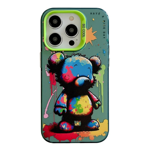 iPhone 15 Pro Animal Pattern Oil Painting Series PC + TPU Phone Case - Colorful Bear