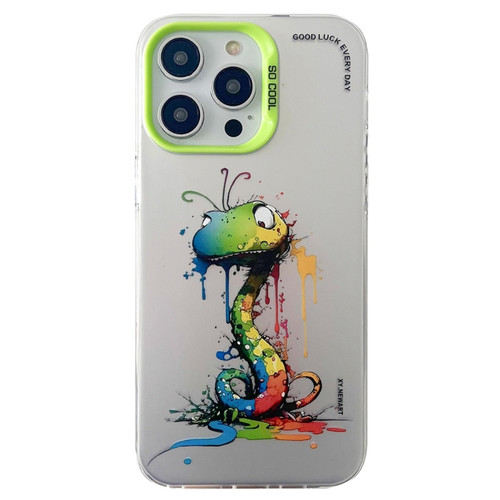 iPhone 15 Pro Double Layer Color Silver Series Animal Oil Painting Phone Case - Zodiac Snake