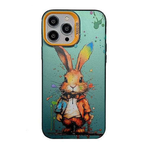 iPhone 15 Pro Max Cute Animal Pattern Series PC + TPU Phone Case - Rabbit