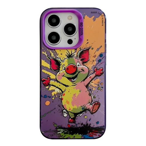 iPhone 15 Pro Max Animal Pattern Oil Painting Series PC + TPU Phone Case - Happy Pig