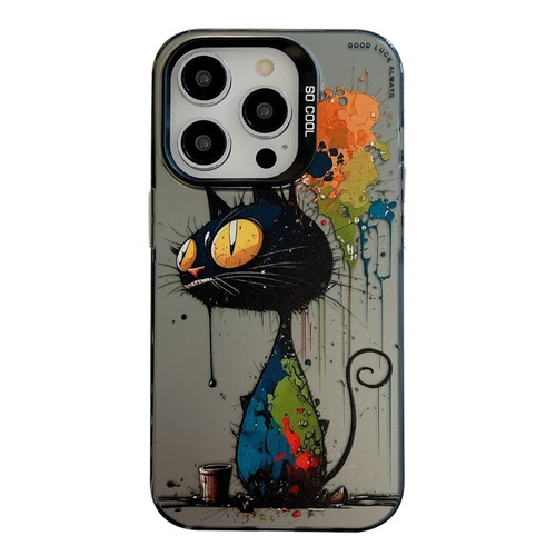 iPhone 15 Pro Max Animal Pattern Oil Painting Series PC + TPU Phone Case - Black Cat