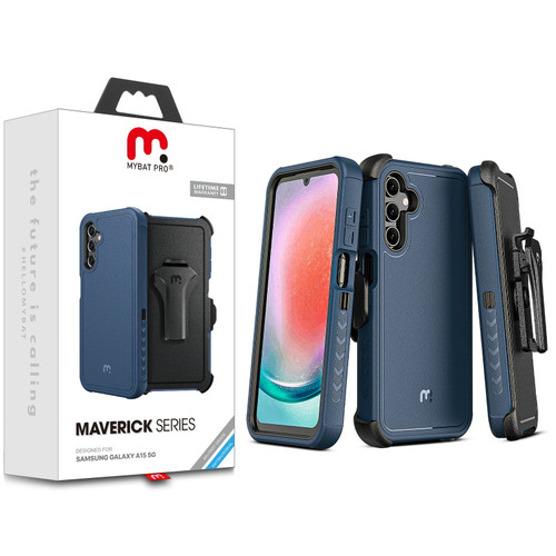 MyBat Pro Antimicrobial Maverick Series Case with Holster for Samsung Galaxy A15 5G - Blue / Black