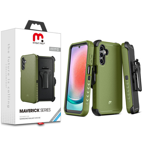 MyBat Pro Antimicrobial Maverick Series Case with Holster for Samsung Galaxy A15 5G - Army Green / Black