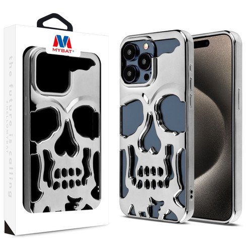 MyBat Skullcap Protector Cover for Apple iPhone 15 Pro - Silver Plating