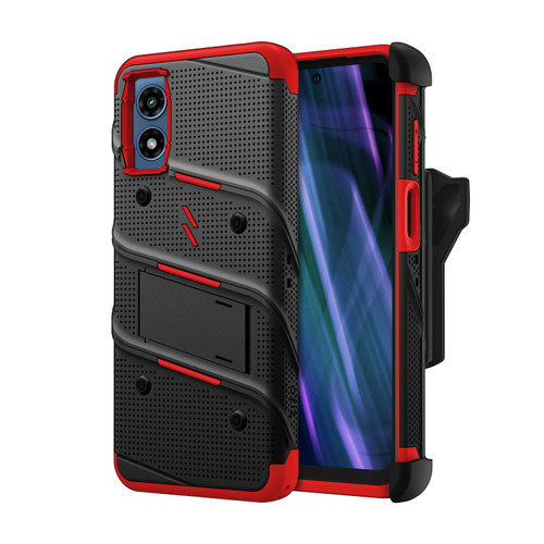 ZIZO BOLT Bundle Moto G Play (2024) Case with Tempered Glass - Black / Red
