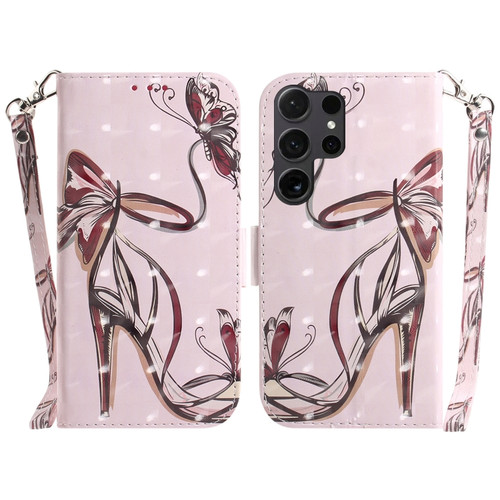 Samsung Galaxy S24 Ultra 5G 3D Colored Horizontal Flip Leather Phone Case - Butterfly High-heeled