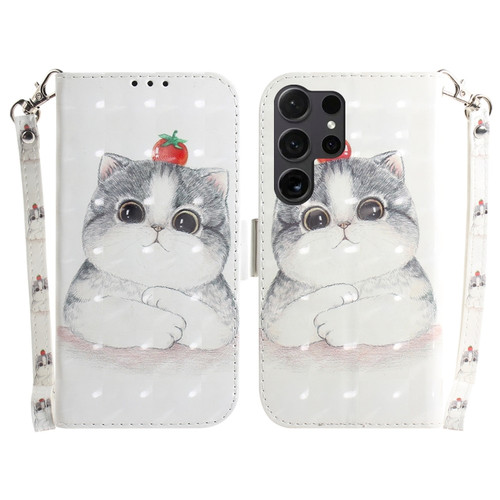 Samsung Galaxy S24 Ultra 5G 3D Colored Horizontal Flip Leather Phone Case - Cute Cat