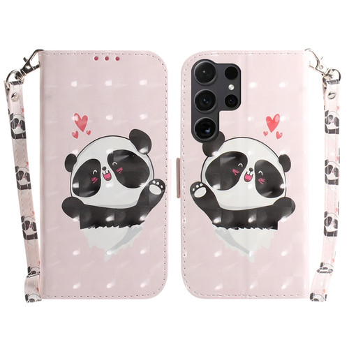 Samsung Galaxy S24 Ultra 5G 3D Colored Horizontal Flip Leather Phone Case - Heart Panda