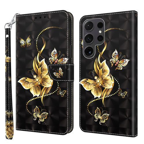 Samsung Galaxy S24 Ultra 5G 3D Painted Leather Phone Case - Golden Swallow Butterfly