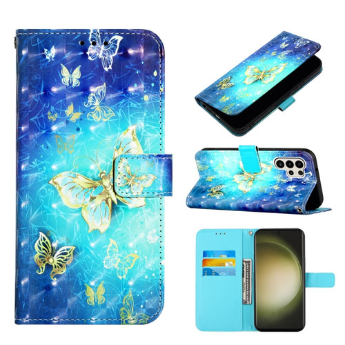 Samsung Galaxy S24 Ultra 5G 3D Painting Horizontal Flip Leather Phone Case - Golden Butterfly