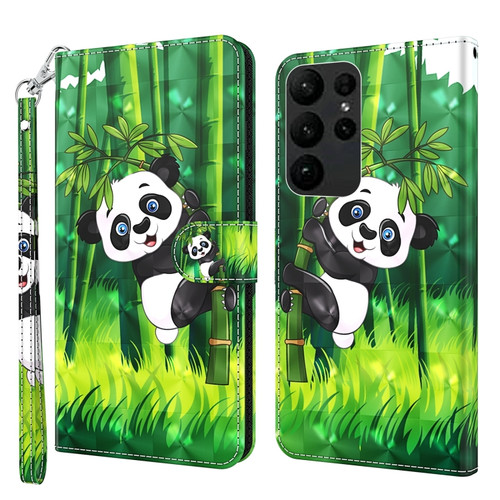 Samsung Galaxy S24 Ultra 5G 3D Painting Pattern Flip Leather Phone Case - Bamboo Panda