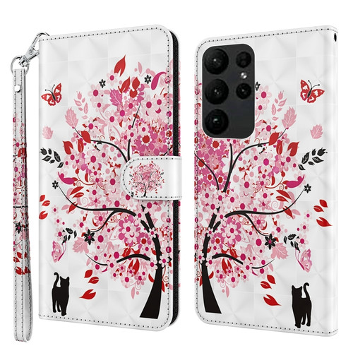 Samsung Galaxy S24 Ultra 5G 3D Painting Pattern Flip Leather Phone Case - Cat Under The Tree