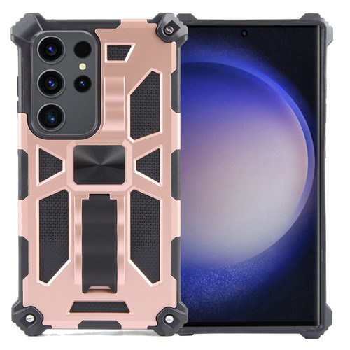 Samsung Galaxy S24 Ultra 5G Armor Shockproof TPU + PC Magnetic Phone Case with Holder - Rose Gold