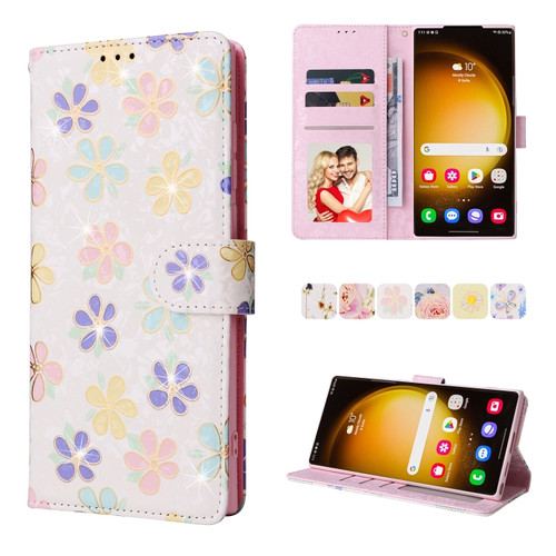 Samsung Galaxy S24 Ultra 5G Bronzing Painting RFID Leather Case - Bloosoming Flower