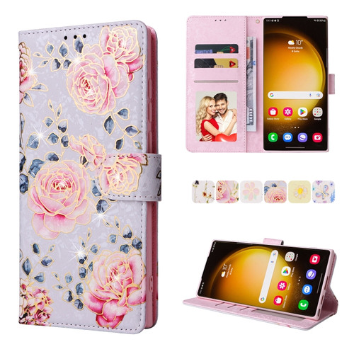 Samsung Galaxy S24 Ultra 5G Bronzing Painting RFID Leather Case - Pastoral Rose
