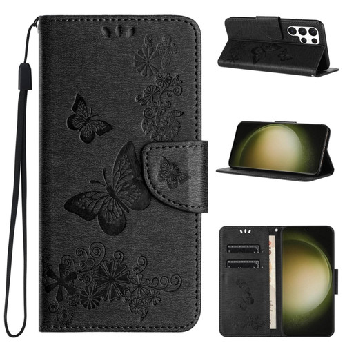 Samsung Galaxy S24 Ultra 5G Butterfly Embossed Flip Leather Phone Case - Black