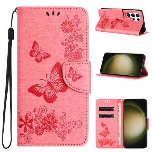 Samsung Galaxy S24 Ultra 5G Butterfly Embossed Flip Leather Phone Case - Pink
