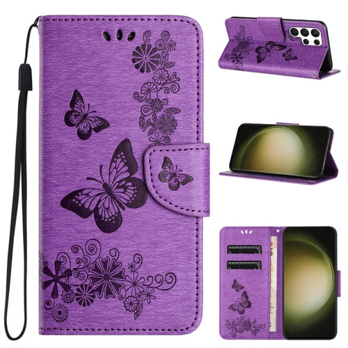 Samsung Galaxy S24 Ultra 5G Butterfly Embossed Flip Leather Phone Case - Purple