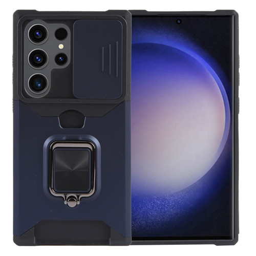 Samsung Galaxy S24 Ultra 5G Camera Shield Card Slot PC+TPU Phone Case - Blue