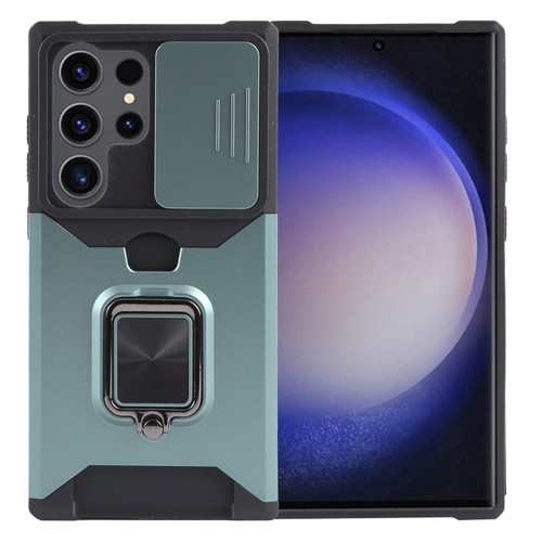 Samsung Galaxy S24 Ultra 5G Camera Shield Card Slot PC+TPU Phone Case - Dark Green