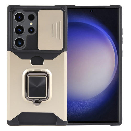 Samsung Galaxy S24 Ultra 5G Camera Shield Card Slot PC+TPU Phone Case - Gold
