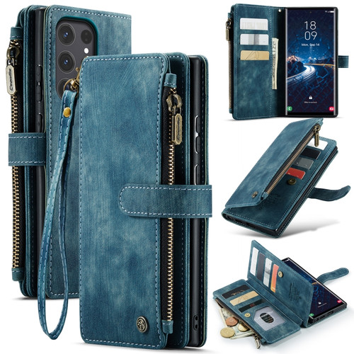 Samsung Galaxy S24 Ultra 5G CaseMe C30 Card Slots Zipper Wallet Leather Phone Case - Blue