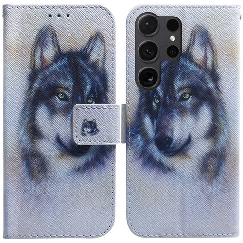 Samsung Galaxy S24 Ultra 5G Coloured Drawing Flip Leather Phone Case - White Wolf