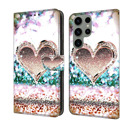Samsung Galaxy S24 Ultra 5G Crystal 3D Shockproof Protective Leather Phone Case - Pink Diamond Heart