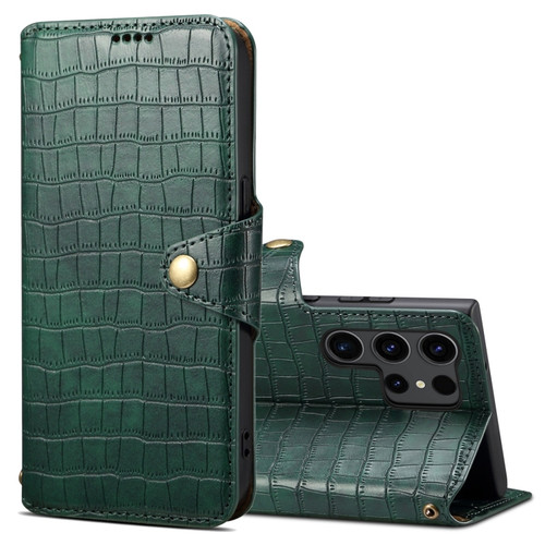 Samsung Galaxy S24 Ultra 5G Denior Crocodile Texture Oil Edge Leather Phone Case - Green