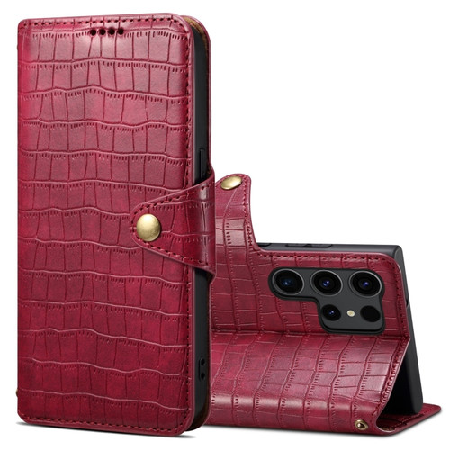 Samsung Galaxy S24 Ultra 5G Denior Crocodile Texture Oil Edge Leather Phone Case - Rose Red