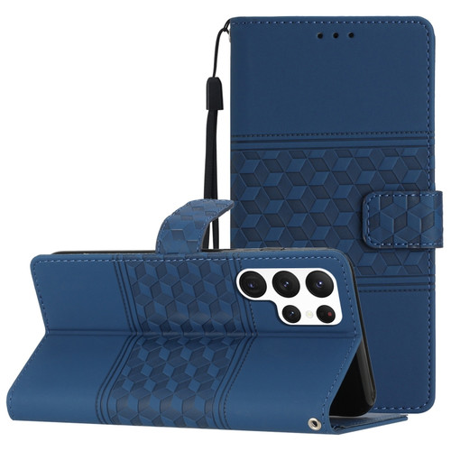 Samsung Galaxy S24 Ultra 5G Diamond Embossed Skin Feel Leather Phone Case - Dark Blue