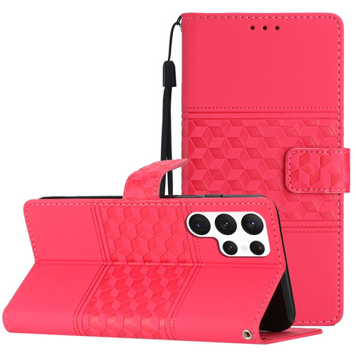 Samsung Galaxy S24 Ultra 5G Diamond Embossed Skin Feel Leather Phone Case - Red