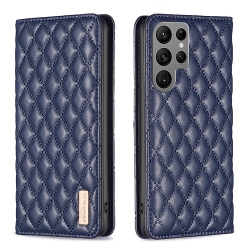 Samsung Galaxy S24 Ultra 5G Diamond Lattice Magnetic Leather Flip Phone Case - Blue