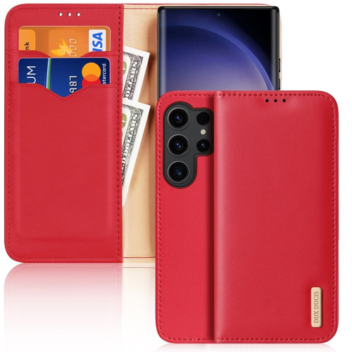 Samsung Galaxy S24 Ultra 5G DUX DUCIS Hivo Series Cowhide + PU + TPU Flip Phone Case - Red