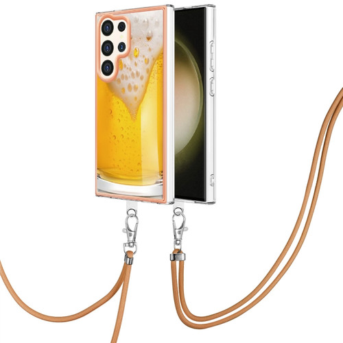 Samsung Galaxy S24 Ultra 5G Electroplating Dual-side IMD Phone Case with Lanyard - Draft Beer