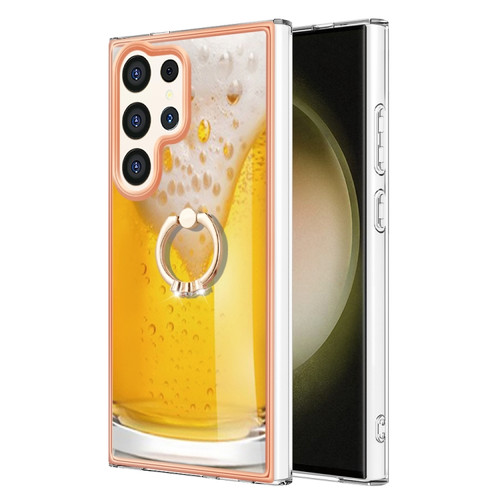 Samsung Galaxy S24 Ultra 5G Electroplating Dual-side IMD Phone Case with Ring Holder - Draft Beer