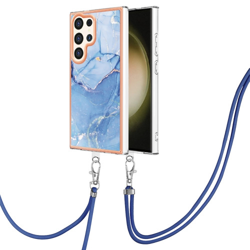 Samsung Galaxy S24 Ultra 5G Electroplating Marble Dual-side IMD Phone Case with Lanyard - Blue 018