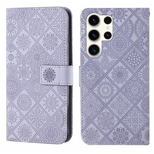 Samsung Galaxy S24 Ultra 5G Ethnic Style Embossed Pattern Leather Phone Case - Purple